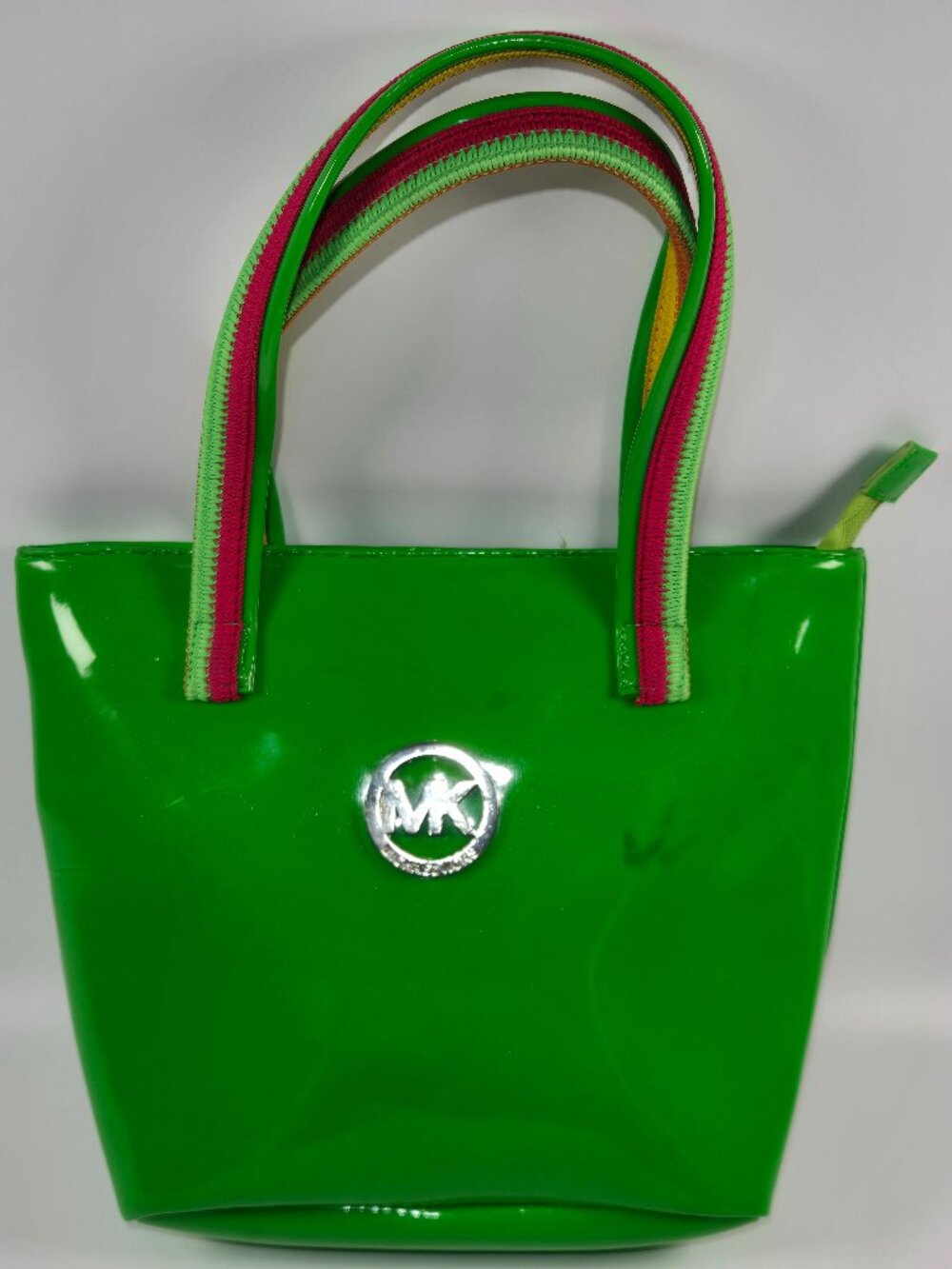 Michael Kors Lime Green Colorful Braided Handle Tote Bag.